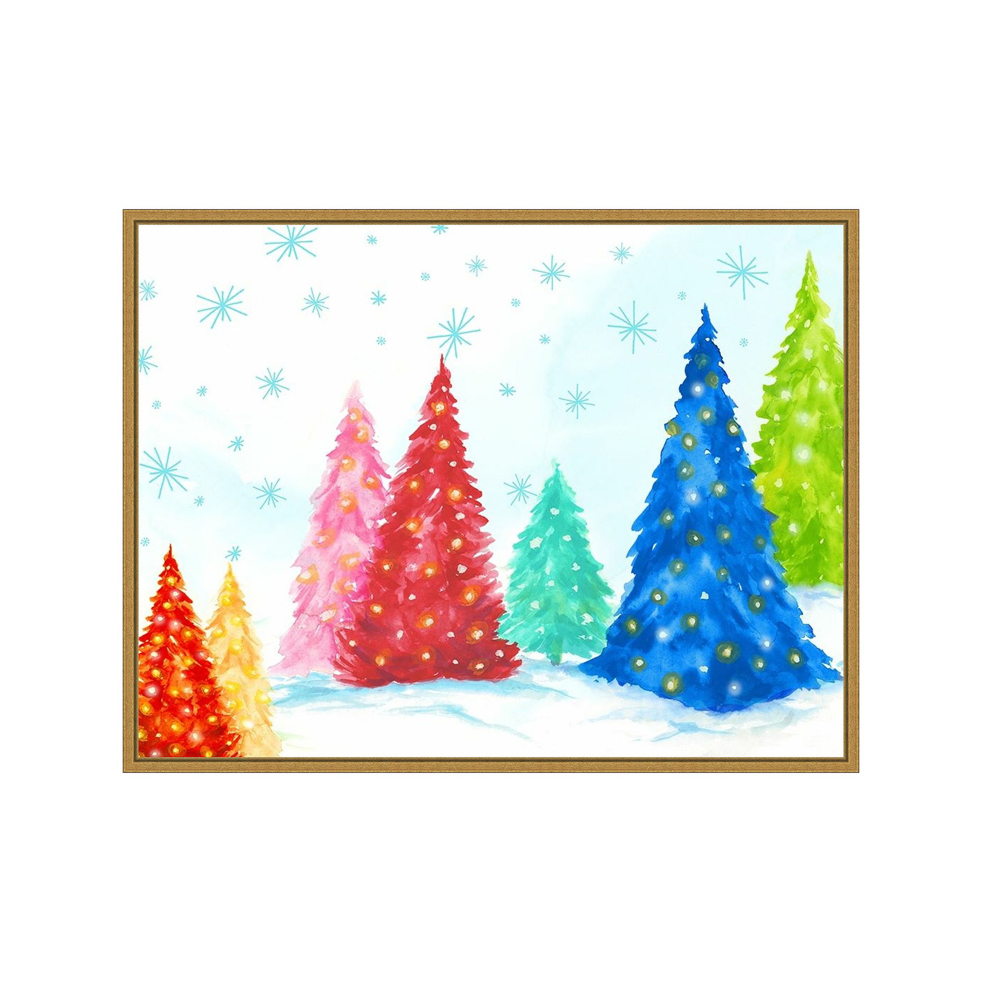 Amanti Art Magic Christmas Trees I Framed Canvas Wall Art, Gold