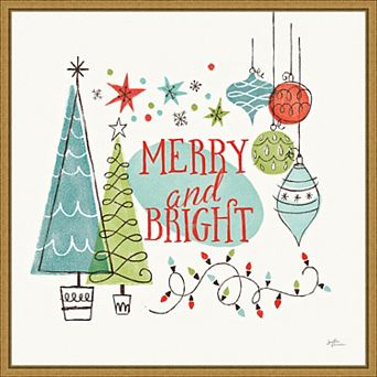 Amanti Art Merry and Bright Christmas Tree Square Framed Canvas Wall Art