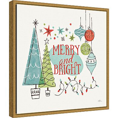 Amanti Art Merry and Bright Christmas Tree Square Framed Canvas Wall Art