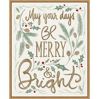 Amanti Art Merry and Bright Holly Framed Canvas Wall Art
