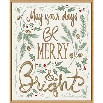 Amanti Art Merry and Bright Holly Framed Canvas Wall Art