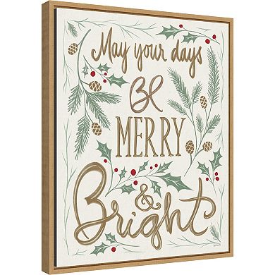 Amanti Art Merry and Bright Holly Framed Canvas Wall Art