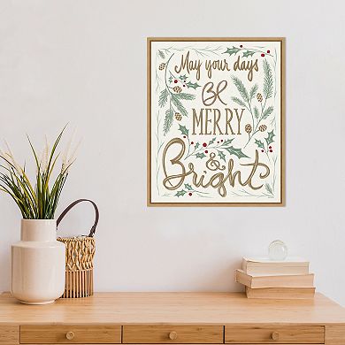 Amanti Art Merry and Bright Holly Framed Canvas Wall Art