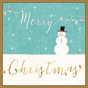 Amanti Art Merry Christmas Snowman Framed Canvas Wall Art