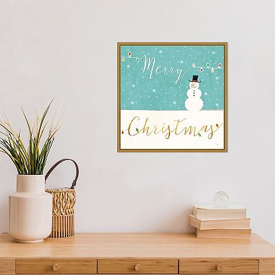 Amanti Art Merry Christmas Snowman Framed Canvas Wall Art
