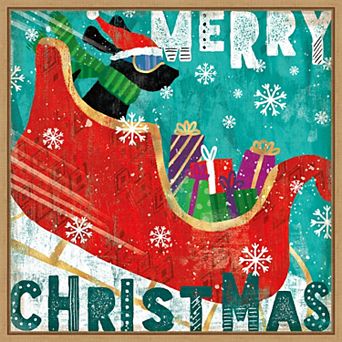 Amanti Art Merry Making III Dog Sled Framed Canvas Wall Art