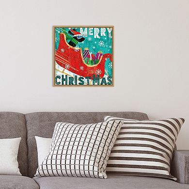 Amanti Art Merry Making III Dog Sled Framed Canvas Wall Art