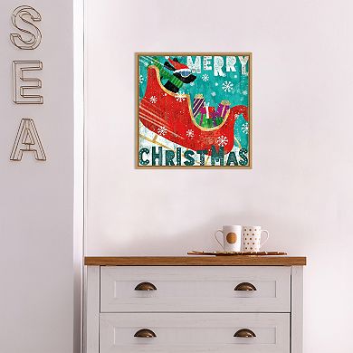 Amanti Art Merry Making III Dog Sled Framed Canvas Wall Art