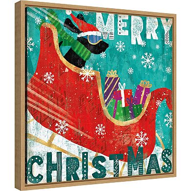 Amanti Art Merry Making III Dog Sled Framed Canvas Wall Art