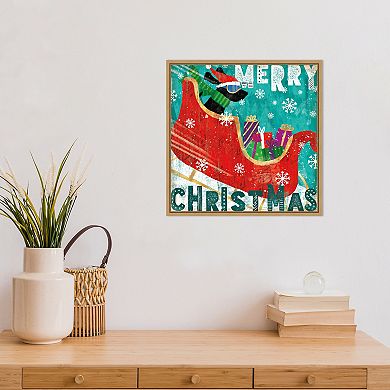 Amanti Art Merry Making III Dog Sled Framed Canvas Wall Art
