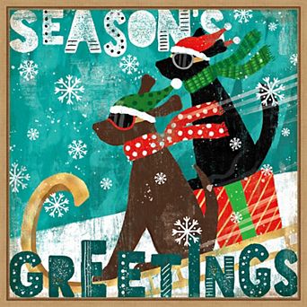 Amanti Art Merry Making IV Dog Sled Framed Canvas Wall Art