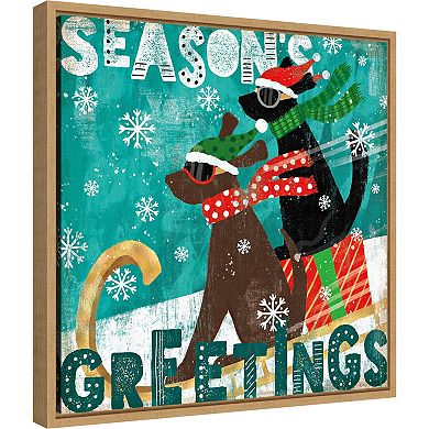 Amanti Art Merry Making IV Dog Sled Framed Canvas Wall Art