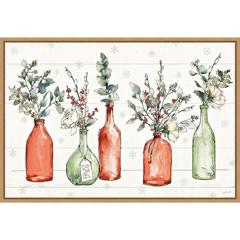 Amanti Art Modern Farmhouse I Christmas Floral Vase Framed Canvas Wall Art,