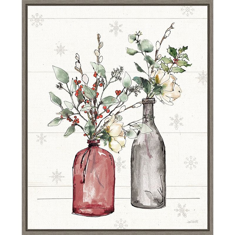 Amanti Art Modern Farmhouse II Christmas Dark Floral Vase Framed Canvas Wal