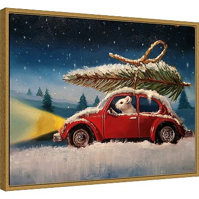 Amanti Art Mouse with Christmas Tree Framed Canvas Wall Art