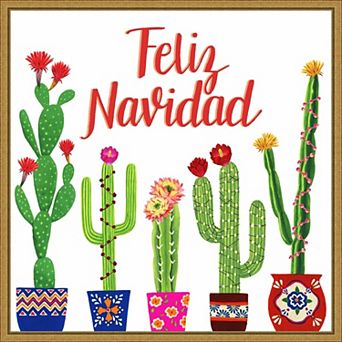 Amanti Art Navidad Tropical I Christmas Cactus Framed Canvas Wall Art