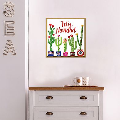 Amanti Art Navidad Tropical I Christmas Cactus Framed Canvas Wall Art