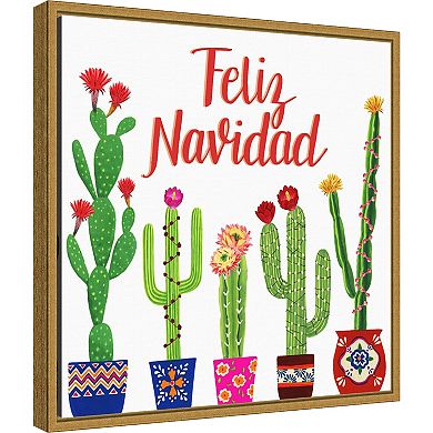 Amanti Art Navidad Tropical I Christmas Cactus Framed Canvas Wall Art