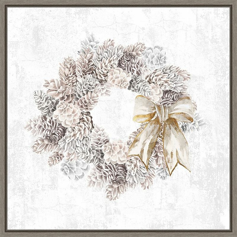 Amanti Art Pinecone Wreath Framed Canvas Wall Art, Grey, 16X16