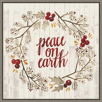 Amanti Art Rustic Christmas Wreath V Framed Canvas Wall Art