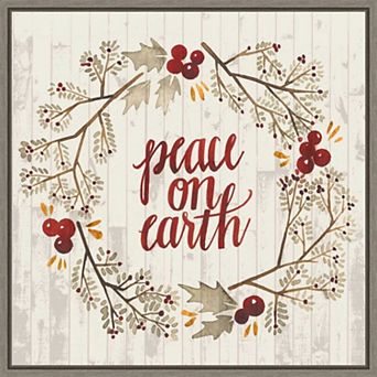 Amanti Art Rustic Christmas Wreath V Framed Canvas Wall Art