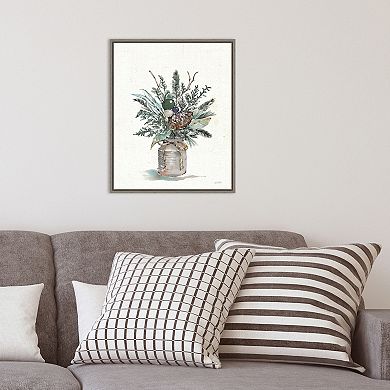 Amanti Art Seasonal Charm Greenery I Christmas Vase Framed Canvas Wall Art