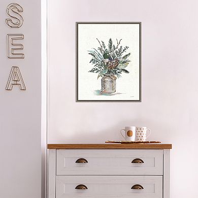 Amanti Art Seasonal Charm Greenery I Christmas Vase Framed Canvas Wall Art