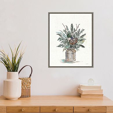 Amanti Art Seasonal Charm Greenery I Christmas Vase Framed Canvas Wall Art