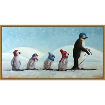 Amanti Art Ski School Penguins Framed Canvas Wall Art