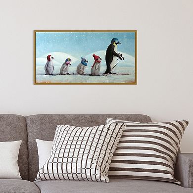 Amanti Art Ski School Penguins Framed Canvas Wall Art