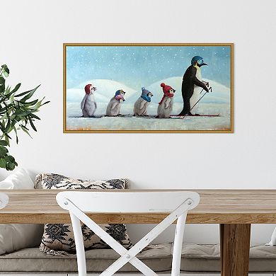 Amanti Art Ski School Penguins Framed Canvas Wall Art