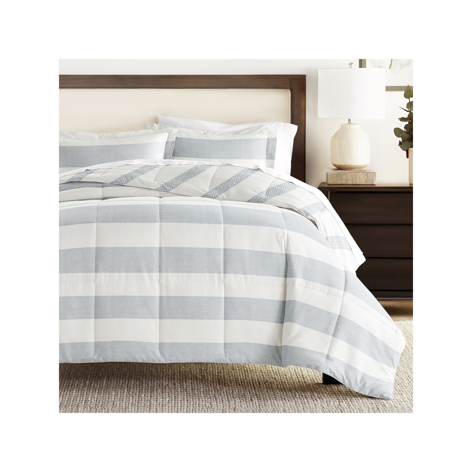 Home Collection Distressed Stripe Reversible Comforter, Blue