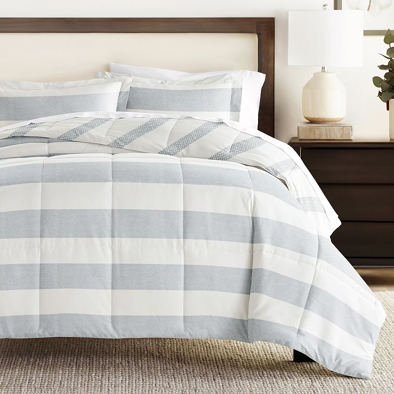 Home Collection Distressed Stripe Reversible Comforter, Blue, Twin