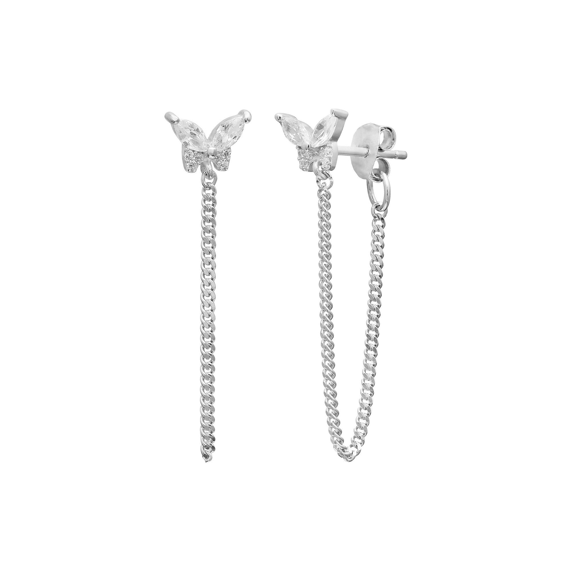 PRIMROSE Sterling Silver Marquise Cubic Zirconia Butterfly Curb Chain Front