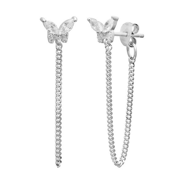 Silver earrings with a white zirconia, bezel setting and iconic cut –  Diamonfire USA