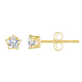 Celebration Gems Kids' 14k Gold 3 mm Cubic Zirconia Star Stud Earrings