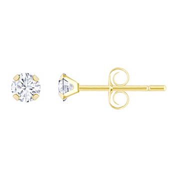 Celebration Gems Kids' 14k Gold 3 mm Cubic Zirconia Stud Earrings