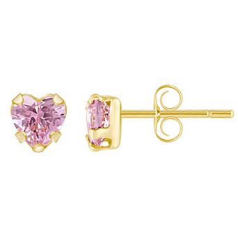 Celebration Gems Kids' 14k Gold 4 mm Cubic Zirconia Heart Stud Earrings