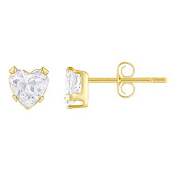 Celebration Gems Kids' 14k Gold 4 mm Cubic Zirconia Heart Stud Earrings