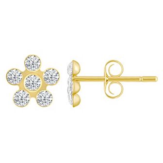 Celebration Gems Kids' 14k Gold Cubic Zirconia Stud Flower Earrings