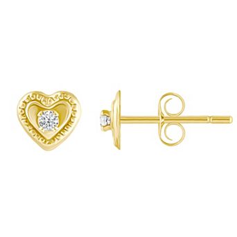 Celebration Gems Kids' 14k Gold 1.5 mm Cubic Zirconia Heart Stud Earrings
