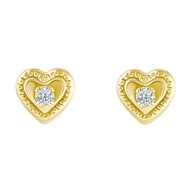 Celebration Gems Celebration Gems Kids' 14k Gold 1.5 mm Cubic Zirconia Heart Stud Earrings
