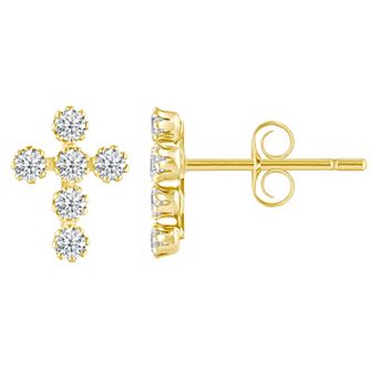 Kids' 14k Gold Cubic Zirconia Cross Stud Earrings