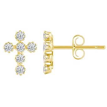 Celebration Gems Kids' 14k Gold Cubic Zirconia Cross Stud Earrings