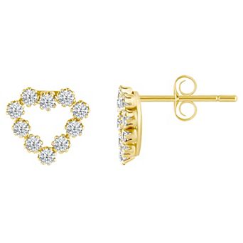 Celebration Gems Kids' 14k Gold Cubic Zirconia Heart Stud Earrings