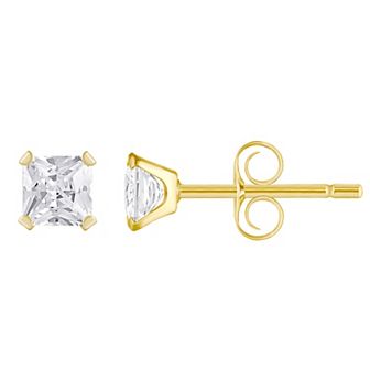Celebration Gems Kids' 14k Gold 3 mm Princess Cut Cubic Zirconia Stud Earrings