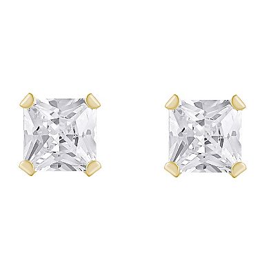 Celebration Gems Celebration Gems Kids' 14k Gold 3 mm Princess Cut Cubic Zirconia Stud Earrings