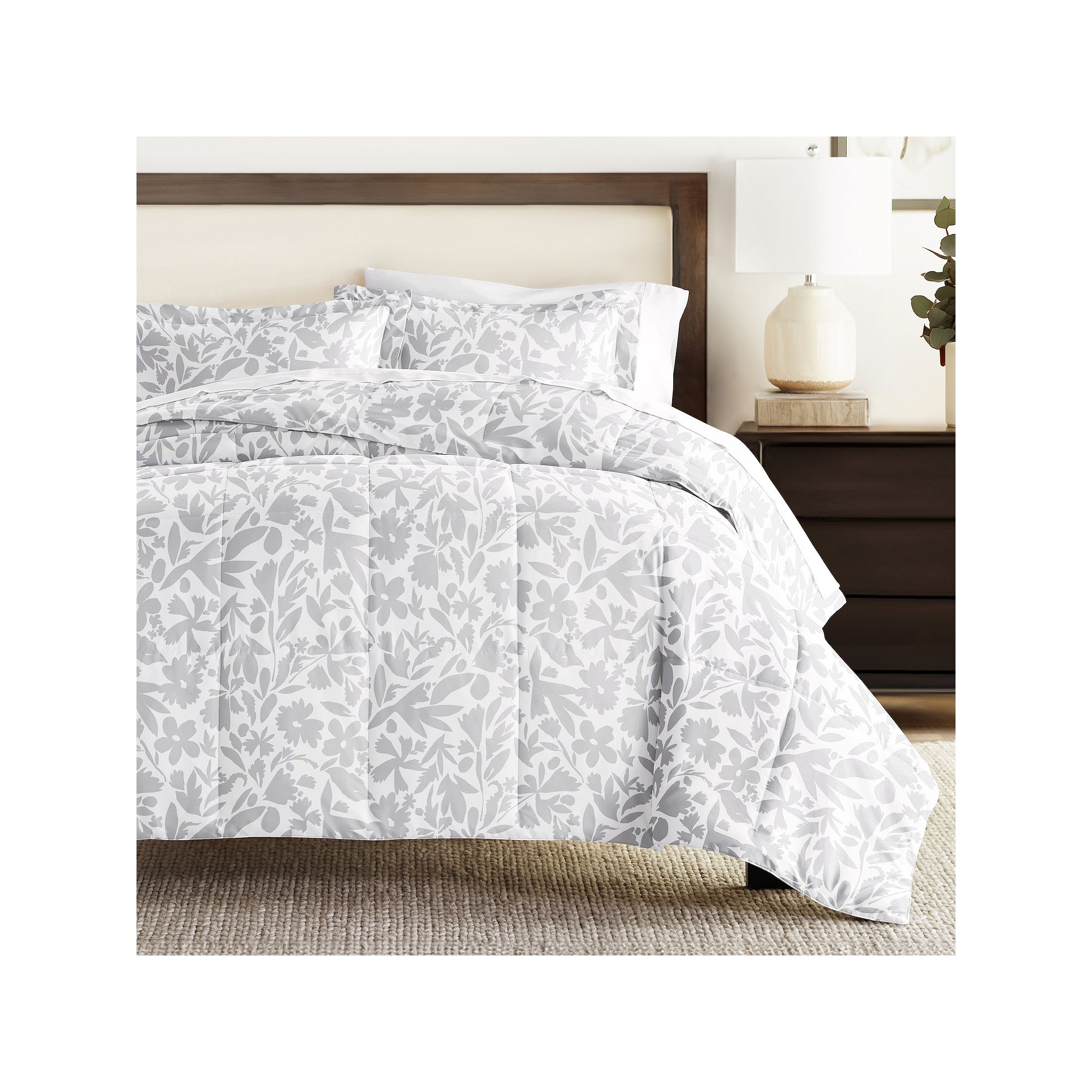 Home Collection Abstract Garden Patterned Comforter Set, Gray