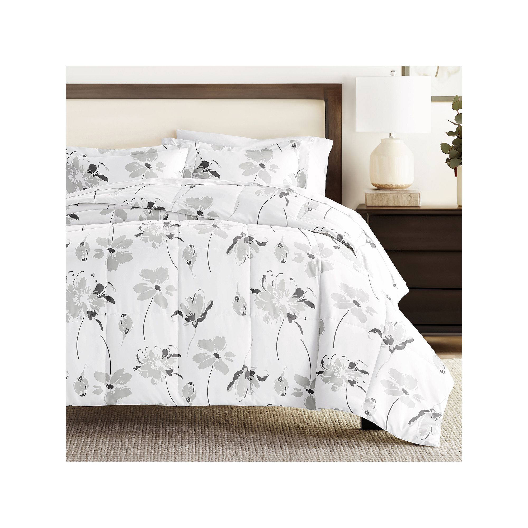 Home Collection Magnolia Patterned Comforter Set, Gray
