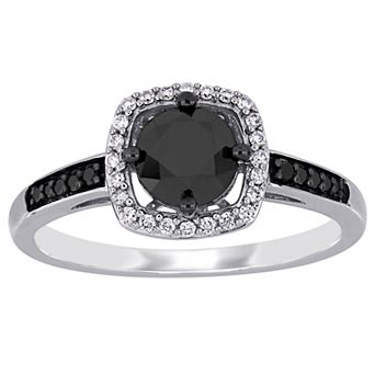 Stella Grace 14k White Gold 1 1/6 Carat T.W. Black & White Diamond Halo Engagement Ring